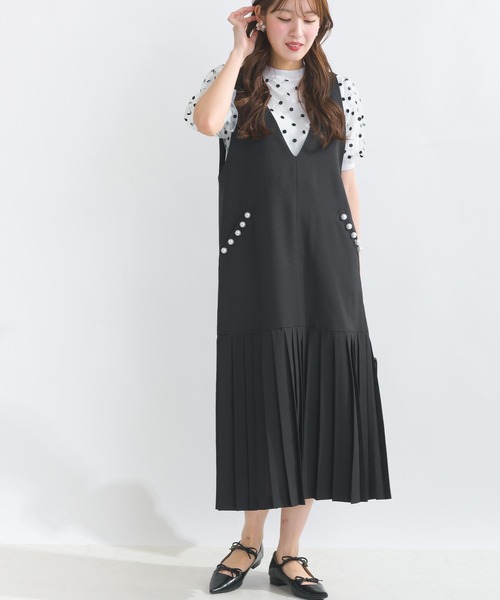 PICCIN PERLA（ピッチンペルラ）の「ポケットパール裾プリーツジャンパースカート（ジャンパースカート・レディース・ブラック/グレー・M）」の3枚目の写真