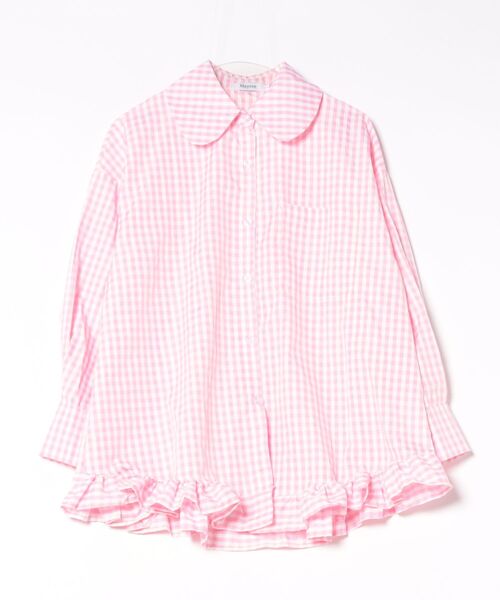 Mayree(メイリー)の「【Mayree】ビッグカラー 裾フリル ギンガムチェック ボリュームスリーブ ブラウス(シャツ/ブラウス・レディース・ピンク・SMALL/MEDIUM/LARGE)」の2枚目の写真