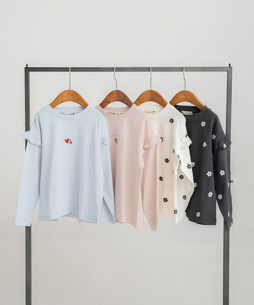 BRANSHES(ブランシェス)の「【ブランシェスmini】フリル長袖Tシャツ(Tシャツ/カットソー・キッズ・ピンク/サックスブルー/オフホワイト/チャコールグレー・100/130/90/80/110/120)」の12枚目の写真