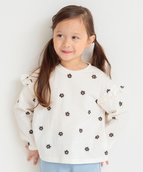 BRANSHES(ブランシェス)の「【ブランシェスmini】フリル長袖Tシャツ(Tシャツ/カットソー・キッズ・ピンク/サックスブルー/オフホワイト/チャコールグレー・100/130/90/80/110/120)」の2枚目の写真