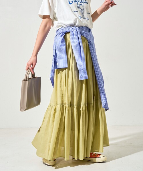 FREAK'S STORE（フリークスストア）の「限定展開　インド ティアード 切り替え スカート（スカート・レディース・レッド/ライトグレー/オフホワイト/ブラック/モカ/イエロー/ネイビー・SMALL/MEDIUM）」の6枚目の写真