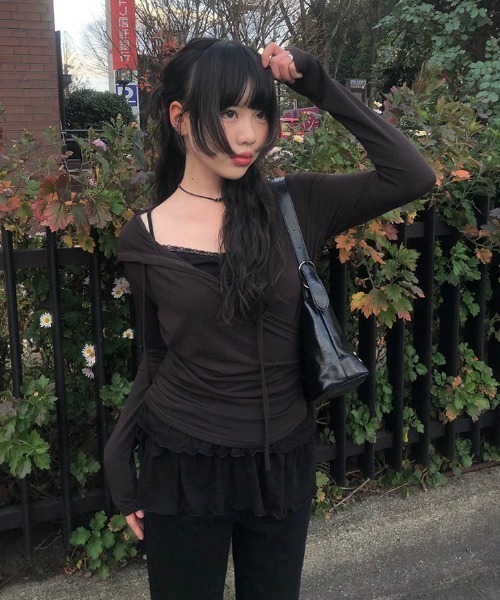 anyonemore（エニワンモア）の「ティアードフリルレイヤードラップスカート（スカート・レディース・アイボリー/ブラック・FREE）」の15枚目の写真