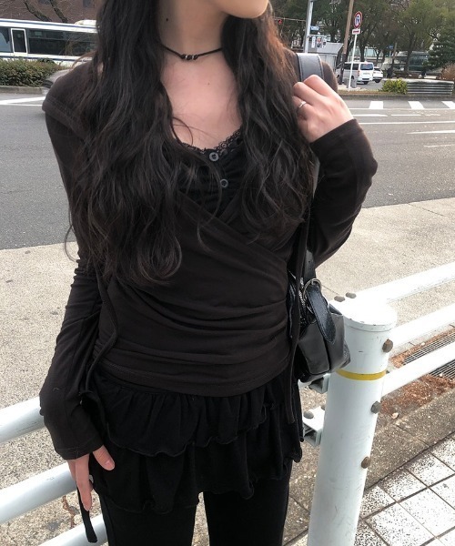 anyonemore（エニワンモア）の「ティアードフリルレイヤードラップスカート（スカート・レディース・アイボリー/ブラック・FREE）」の17枚目の写真