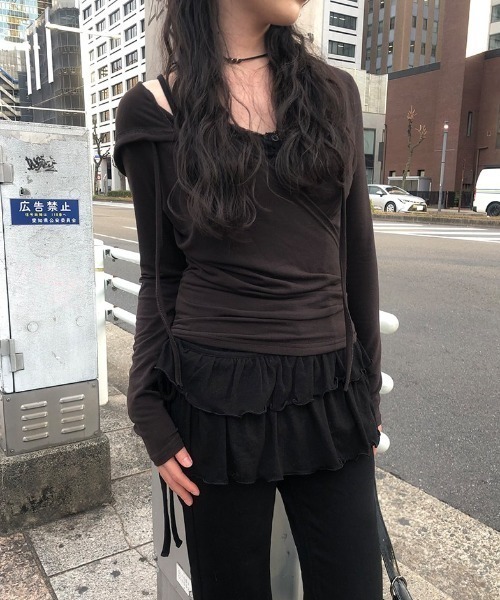 anyonemore（エニワンモア）の「ティアードフリルレイヤードラップスカート（スカート・レディース・アイボリー/ブラック・FREE）」の18枚目の写真