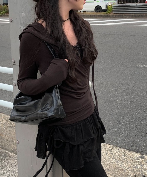 anyonemore（エニワンモア）の「ティアードフリルレイヤードラップスカート（スカート・レディース・アイボリー/ブラック・FREE）」の16枚目の写真