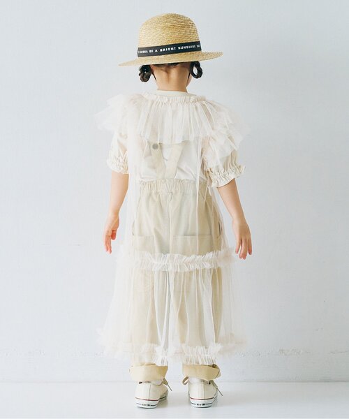 p.premier（ピードットプルミエ）の「【ジュニア対応】ボリュームチュールパフスリーブ半袖Tシャツ（Tシャツ/カットソー・キッズ・オレンジ/チャコール/ピンク/オフホワイト・120/110/100/90/80/140/130）」の11枚目の写真