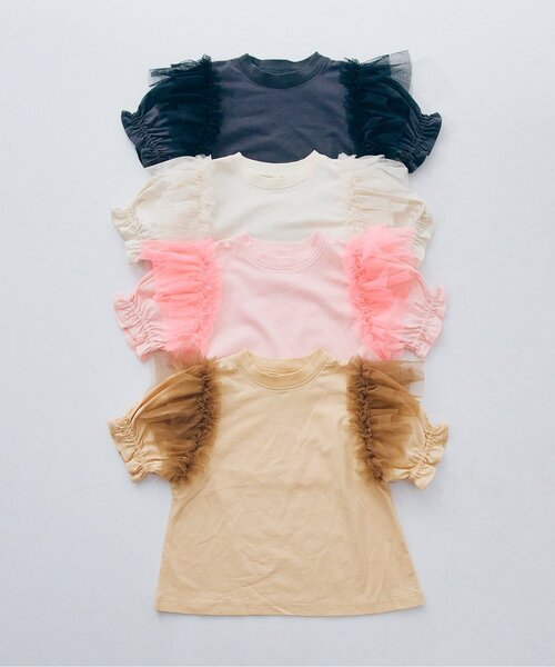 p.premier（ピードットプルミエ）の「【ジュニア対応】ボリュームチュールパフスリーブ半袖Tシャツ（Tシャツ/カットソー・キッズ・オレンジ/チャコール/ピンク/オフホワイト・120/110/100/90/80/140/130）」の15枚目の写真