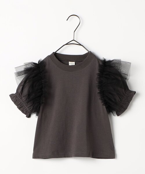 p.premier（ピードットプルミエ）の「【ジュニア対応】ボリュームチュールパフスリーブ半袖Tシャツ（Tシャツ/カットソー・キッズ・オレンジ/チャコール/ピンク/オフホワイト・120/110/100/90/80/140/130）」の16枚目の写真