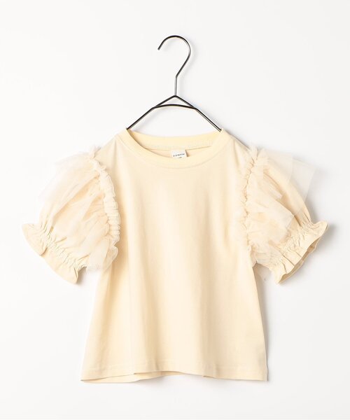 p.premier（ピードットプルミエ）の「【ジュニア対応】ボリュームチュールパフスリーブ半袖Tシャツ（Tシャツ/カットソー・キッズ・オレンジ/チャコール/ピンク/オフホワイト・120/110/100/90/80/140/130）」の18枚目の写真