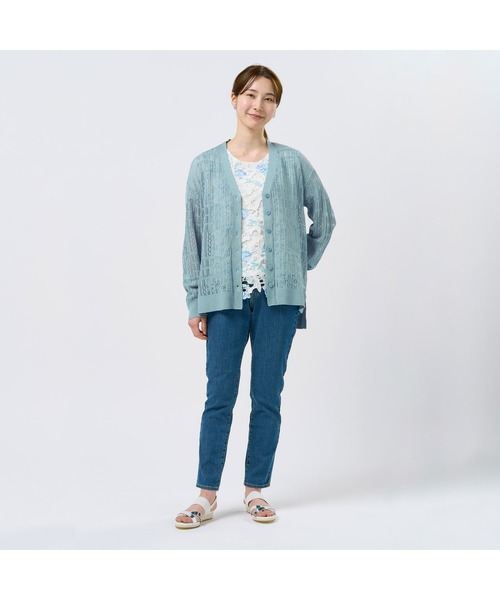 TOKYO SHIRTS(トウキョウシャツ)の「ニット 透かし編みVカーディガン レディース(ニット/セーター・レディース・ネイビー/ブルー・L/M)」の3枚目の写真