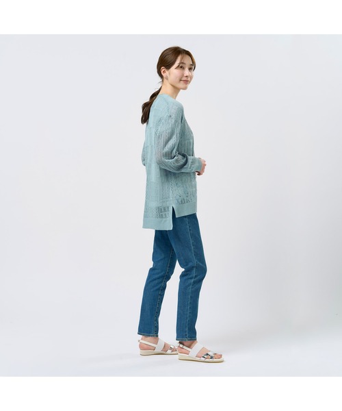 TOKYO SHIRTS(トウキョウシャツ)の「ニット 透かし編みVカーディガン レディース(ニット/セーター・レディース・ネイビー/ブルー・L/M)」の4枚目の写真