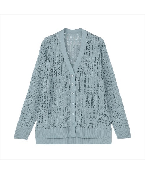 TOKYO SHIRTS(トウキョウシャツ)の「ニット 透かし編みVカーディガン レディース(ニット/セーター・レディース・ネイビー/ブルー・L/M)」の5枚目の写真