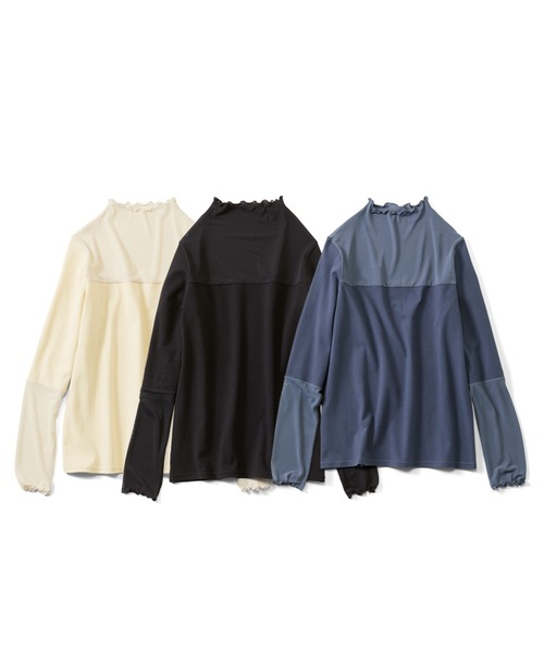 IEDIT(イディット)の「IEDIT 重ね着に大活躍!綿混素材の身ごろが心地よい部分シアートップス(Tシャツ/カットソー・レディース・ブラック/ブルーグレー/ホワイト・S/M/L/LL/3L/4L)」の7枚目の写真