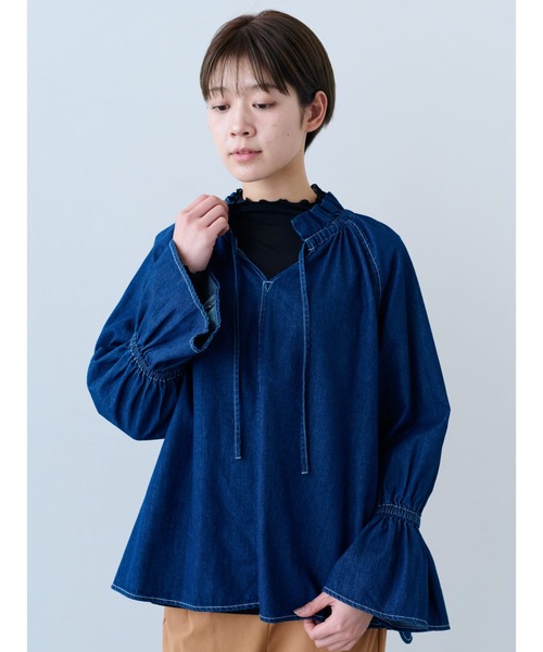 IEDIT(イディット)の「IEDIT 重ね着に大活躍!綿混素材の身ごろが心地よい部分シアートップス(Tシャツ/カットソー・レディース・ブラック/ブルーグレー/ホワイト・S/M/L/LL/3L/4L)」の6枚目の写真