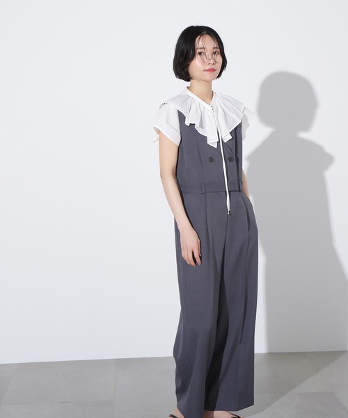 N.(N. Natural Beauty Basic)(エヌエヌナチュラルビューティーベーシック)の「【PS/低身長サイズ】Vカラーダブルオールインワン(サロペット/オーバーオール・レディース・ブラウン/グレー/チャコールグレー・MEDIUM/SMALL/P/S)」の8枚目の写真