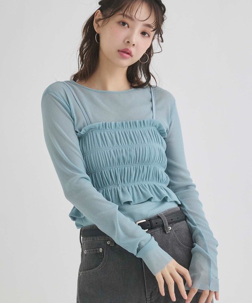 fifth(フィフス)の「ビスチェセットシアートップス(Tシャツ/カットソー・レディース・ミント/ブラック/ライトパープル・M)」の2枚目の写真