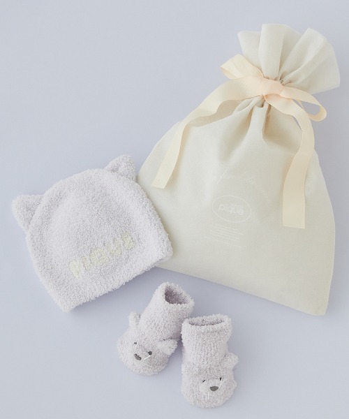 gelato pique(ジェラートピケ)の「【ラッピング済み】【BABY】パウダーアニマルキャップ&ソックスSET(ベビーギフト・キッズ・オフホワイト/グリーン/ラベンダー・FREE)」の3枚目の写真