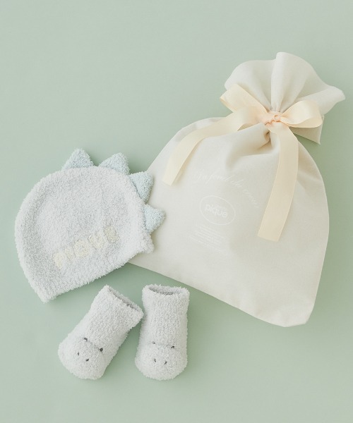 gelato pique(ジェラートピケ)の「【ラッピング済み】【BABY】パウダーアニマルキャップ&ソックスSET(ベビーギフト・キッズ・オフホワイト/グリーン/ラベンダー・FREE)」の2枚目の写真