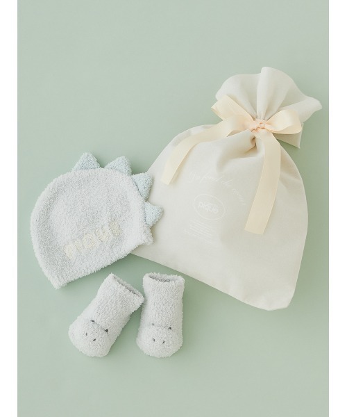 gelato pique(ジェラートピケ)の「【ラッピング済み】【BABY】パウダーアニマルキャップ&ソックスSET(ベビーギフト・キッズ・オフホワイト/グリーン/ラベンダー・FREE)」の4枚目の写真