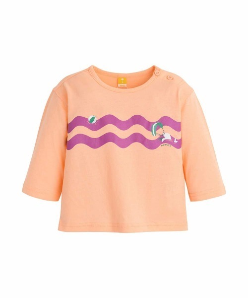 moimoln（モイモルン）の「ウェービー9分袖Ｔシャツ（Tシャツ/カットソー・キッズ・オレンジ/アイボリー/ブルー・130cm/120cm/110cm/100cm/90cm）」の2枚目の写真