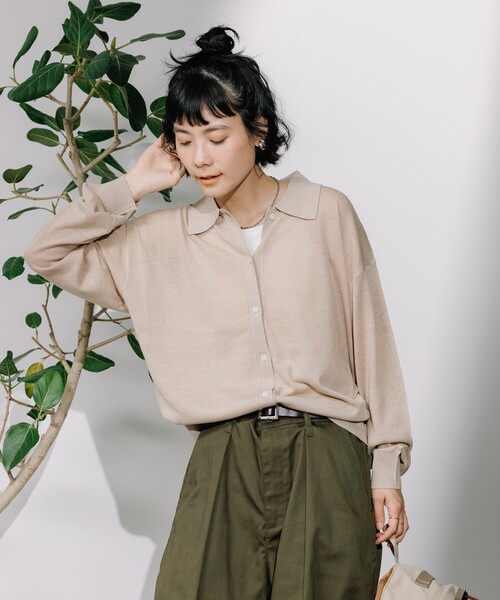 セール】リネンブレンド サマーポロニット カーディガン/ サマー