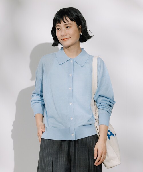FREAK'S STORE（フリークスストア）の「リネンブレンド サマーポロニット カーディガン/ サマーニットポロ（ニット/セーター・レディース・ブラック/ナチュラル/ブルー/ベージュ/オレンジ・ﾌﾘ-）」の8枚目の写真