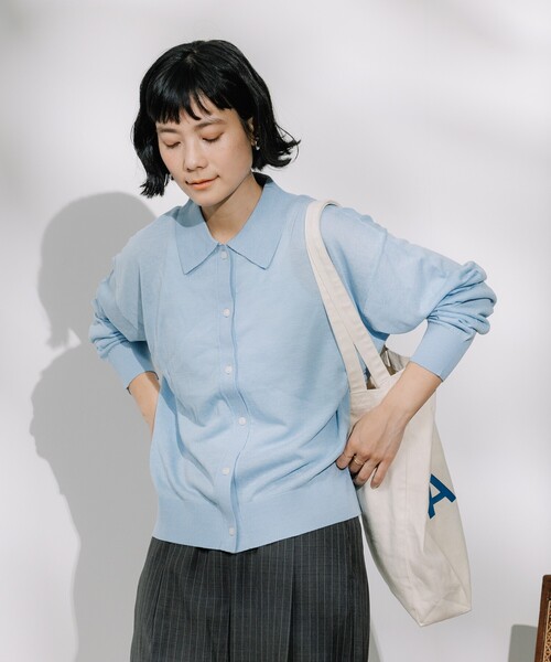 FREAK'S STORE（フリークスストア）の「リネンブレンド サマーポロニット カーディガン/ サマーニットポロ（ニット/セーター・レディース・ブラック/ナチュラル/ブルー/ベージュ/オレンジ・ﾌﾘ-）」の12枚目の写真