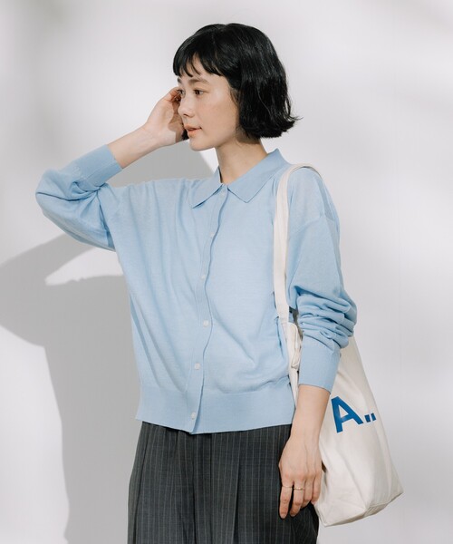 FREAK'S STORE（フリークスストア）の「リネンブレンド サマーポロニット カーディガン/ サマーニットポロ（ニット/セーター・レディース・ブラック/ナチュラル/ブルー/ベージュ/オレンジ・ﾌﾘ-）」の13枚目の写真