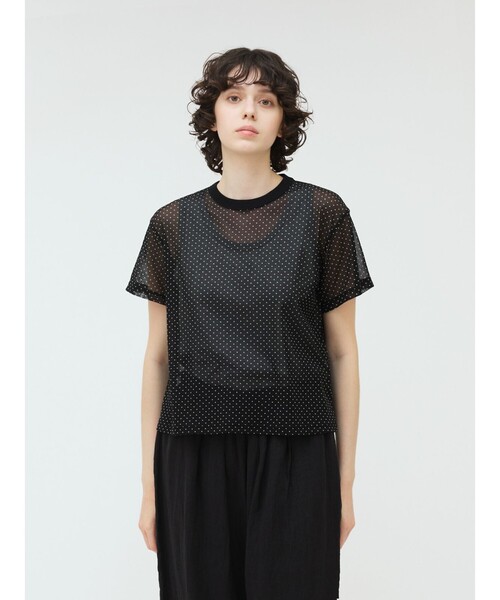 セール】mizuiro ind メッシュドットクルーネックT（Tシャツ