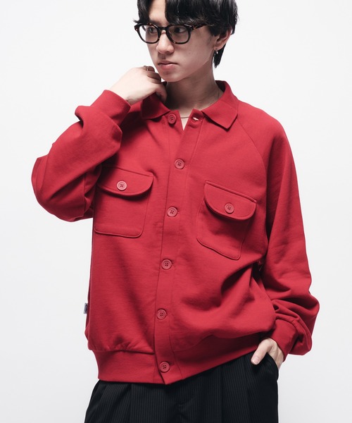 Adoon plain（アドーンプレーン）の「SWEAT POLO CARDIGAN / スウェットポロカーディガン（カーディガン/ボレロ・メンズ・グレイッシュベージュ/レッド/ブラック・MEDIUM/LARGE）」の3枚目の写真