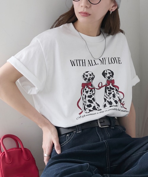 GILDAN（ギルダン）の「GILDAN アソートロゴ オーバーサイズ プリント TEE（Tシャツ/カットソー・レディース・ピンク/ホワイト/オートミール/ネイビー/キナリ/オフホワイト・S/M/L）」の8枚目の写真