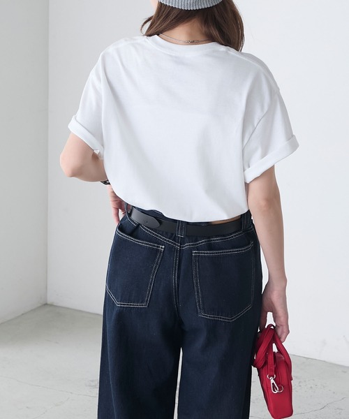 GILDAN（ギルダン）の「GILDAN アソートロゴ オーバーサイズ プリント TEE（Tシャツ/カットソー・レディース・ピンク/ホワイト/オートミール/ネイビー/キナリ/オフホワイト・S/M/L）」の11枚目の写真