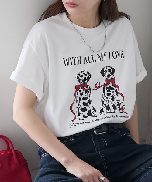 GILDAN（ギルダン）の「GILDAN アソートロゴ オーバーサイズ プリント TEE（Tシャツ/カットソー・レディース・ピンク/ホワイト/オートミール/ネイビー/キナリ/オフホワイト・S/M/L）」の14枚目の写真