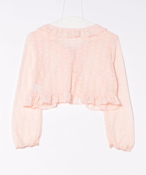 ショート丈 フリル リボン付き 花柄 シアーカーディガン 長袖