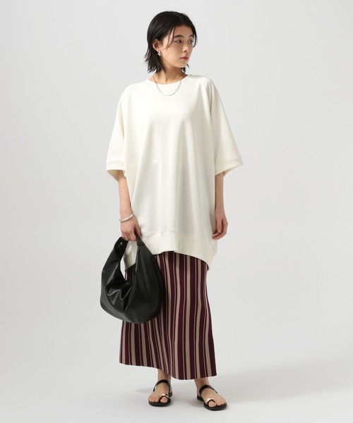 BAYFLOW（ベイフロー）の「[サイドポケット付き]BIG五分袖チュニック（Tシャツ/カットソー・レディース・オレンジ/アイボリー/グレー・FREE）」の4枚目の写真