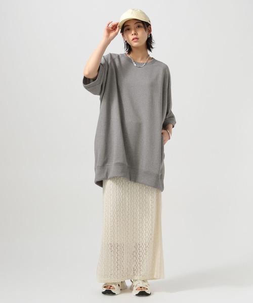 BAYFLOW（ベイフロー）の「[サイドポケット付き]BIG五分袖チュニック（Tシャツ/カットソー・レディース・オレンジ/アイボリー/グレー・FREE）」の7枚目の写真