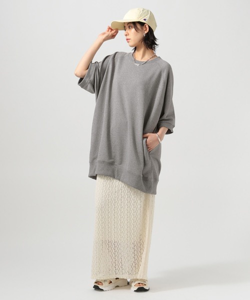 BAYFLOW（ベイフロー）の「[サイドポケット付き]BIG五分袖チュニック（Tシャツ/カットソー・レディース・オレンジ/アイボリー/グレー・FREE）」の20枚目の写真