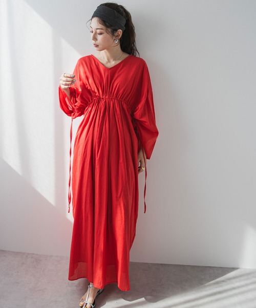 前後2wayドロストシャーリングロングワンピース（ワンピース）｜bohmal