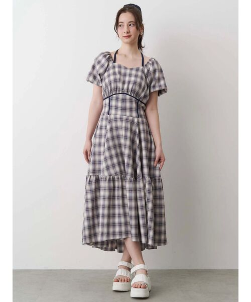 YILON MADE イロンDOLCE CHECK OP ワンピース NAVY