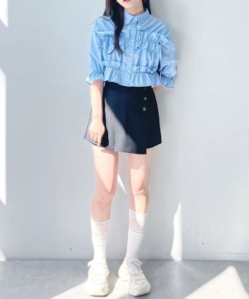 AS KNOW AS plus(アズノゥアズプラス)の「●サイドリボン フリル5分袖ブラウス(シャツ/ブラウス・レディース・サックスブルー/オフホワイト/イエロー系/ピンク系・FREE)」の14枚目の写真