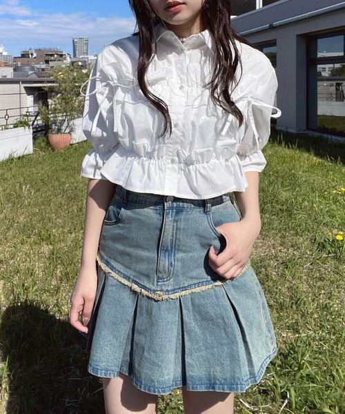 AS KNOW AS plus(アズノゥアズプラス)の「●サイドリボン フリル5分袖ブラウス(シャツ/ブラウス・レディース・サックスブルー/オフホワイト/イエロー系/ピンク系・FREE)」の6枚目の写真