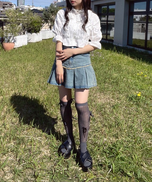 AS KNOW AS plus(アズノゥアズプラス)の「●サイドリボン フリル5分袖ブラウス(シャツ/ブラウス・レディース・サックスブルー/オフホワイト/イエロー系/ピンク系・FREE)」の8枚目の写真