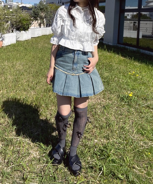 AS KNOW AS plus(アズノゥアズプラス)の「●サイドリボン フリル5分袖ブラウス(シャツ/ブラウス・レディース・サックスブルー/オフホワイト/イエロー系/ピンク系・FREE)」の9枚目の写真