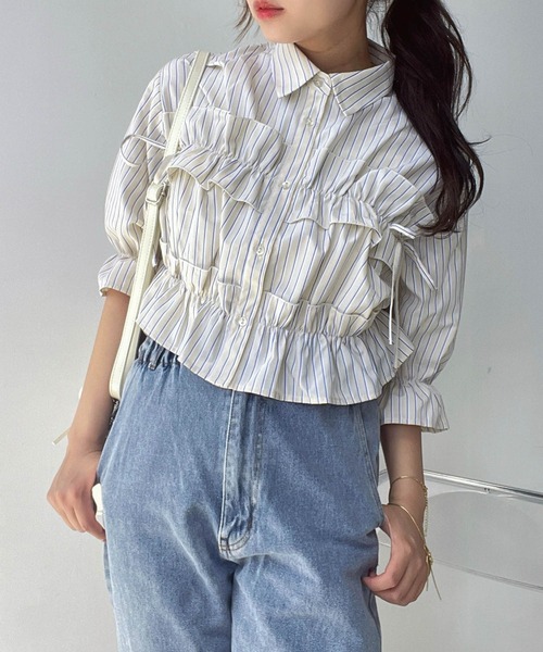 AS KNOW AS plus(アズノゥアズプラス)の「●サイドリボン フリル5分袖ブラウス(シャツ/ブラウス・レディース・サックスブルー/オフホワイト/イエロー系/ピンク系・FREE)」の16枚目の写真