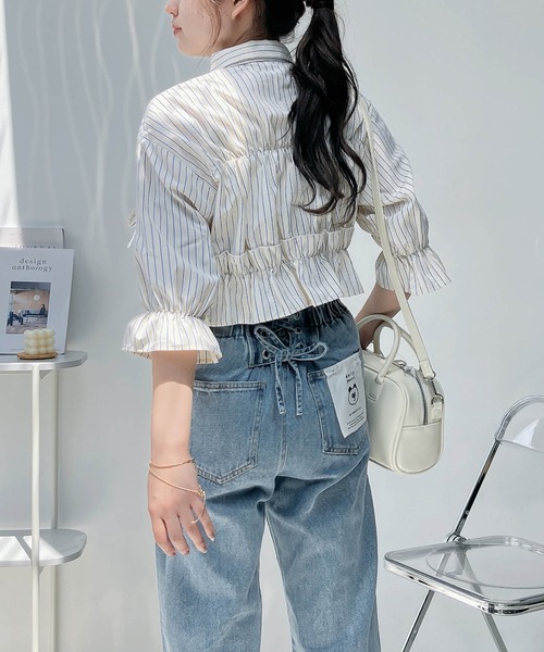 AS KNOW AS plus(アズノゥアズプラス)の「●サイドリボン フリル5分袖ブラウス(シャツ/ブラウス・レディース・サックスブルー/オフホワイト/イエロー系/ピンク系・FREE)」の19枚目の写真