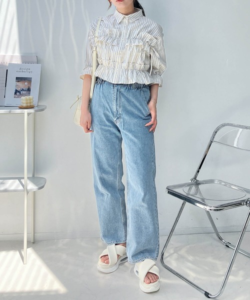 AS KNOW AS plus(アズノゥアズプラス)の「●サイドリボン フリル5分袖ブラウス(シャツ/ブラウス・レディース・サックスブルー/オフホワイト/イエロー系/ピンク系・FREE)」の21枚目の写真