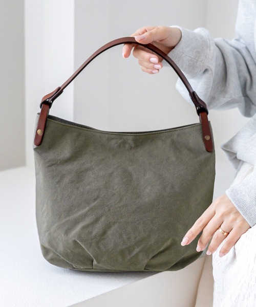 HALEINE（アレンヌ）の「[HALEINE] ナイロンザック ヌメ革 ハンドバッグ 日本製（ハンドバッグ・レディース・キャメル/ダークブルー/カーキ/ブラック・FREE）」の9枚目の写真