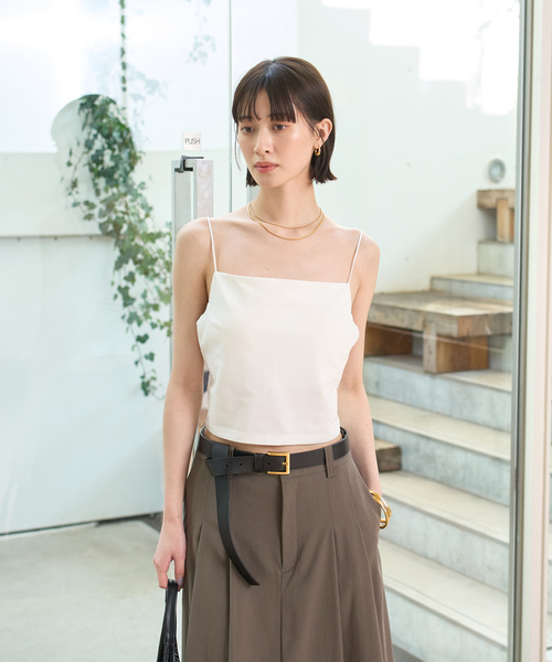 Rouge vif（ルージュヴィフ）の「サイドテープカップ付きキャミ（キャミソール・レディース・ブラック/オフホワイト・フリー）」の6枚目の写真