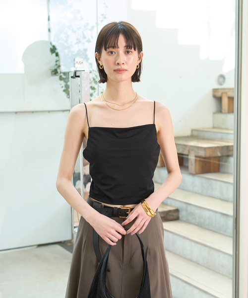 Rouge vif（ルージュヴィフ）の「サイドテープカップ付きキャミ（キャミソール・レディース・ブラック/オフホワイト・フリー）」の9枚目の写真