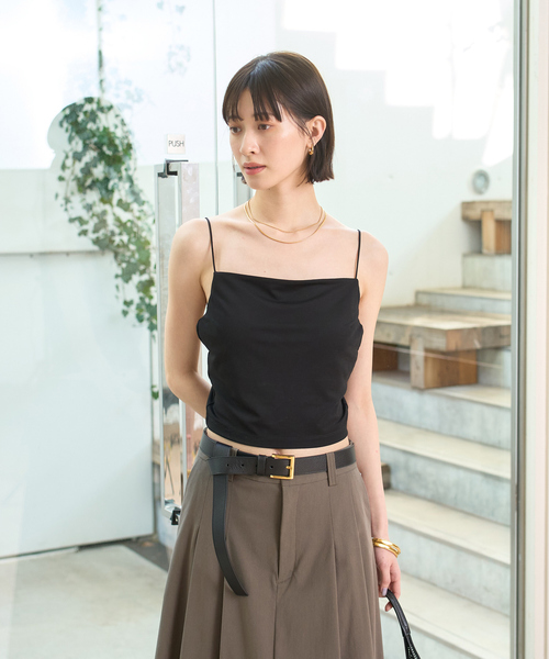 Rouge vif（ルージュヴィフ）の「サイドテープカップ付きキャミ（キャミソール・レディース・ブラック/オフホワイト・フリー）」の11枚目の写真